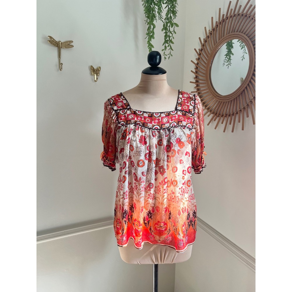 Vintage Y2K 70s Sheer Floral Top